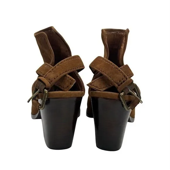 FRYE Dani Shield Slingback Mule Sandals Brown Khaki Suede Peep-Toe 7.5M EUC+ - Picture 5 of 14